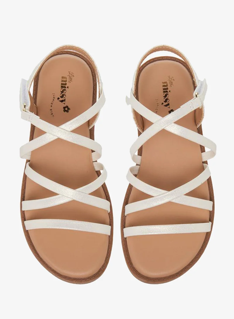 Little Missy WHITE Juniors Girls Cross Strap Hook and Loop Sandals for Women | Best Price UAE