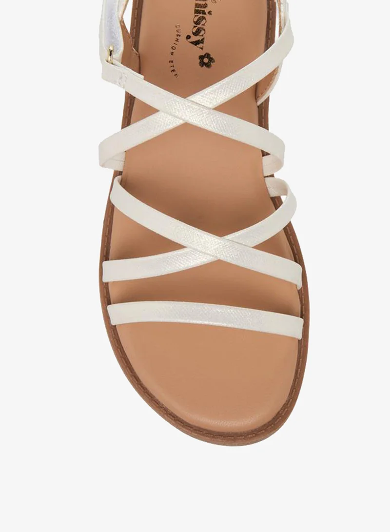 Little Missy WHITE Juniors Girls Cross Strap Hook and Loop Sandals for Women | Best Price UAE