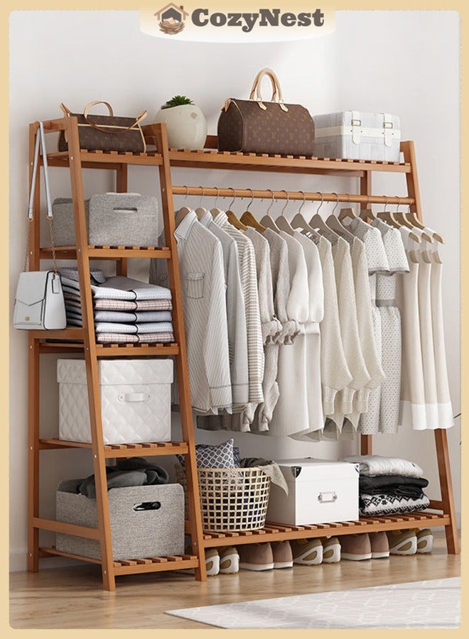كوزينيست رف ملابس من الخيزران 7 طوابق رف تخزين رف تعليق المعاطف والملابس، منظم خزانة ملابس محمول مع رف علوي، أرفف تخزين الأحذية لغرفة النوم - Image 1