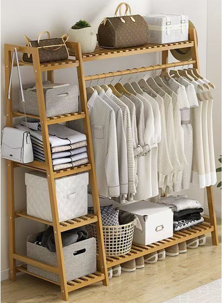كوزينيست رف ملابس من الخيزران 7 طوابق رف تخزين رف تعليق المعاطف والملابس، منظم خزانة ملابس محمول مع رف علوي، أرفف تخزين الأحذية لغرفة النوم - Image 2