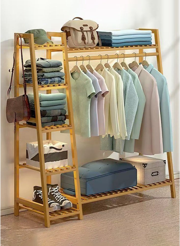 كوزينيست رف ملابس من الخيزران 7 طوابق رف تخزين رف تعليق المعاطف والملابس، منظم خزانة ملابس محمول مع رف علوي، أرفف تخزين الأحذية لغرفة النوم - Image 3