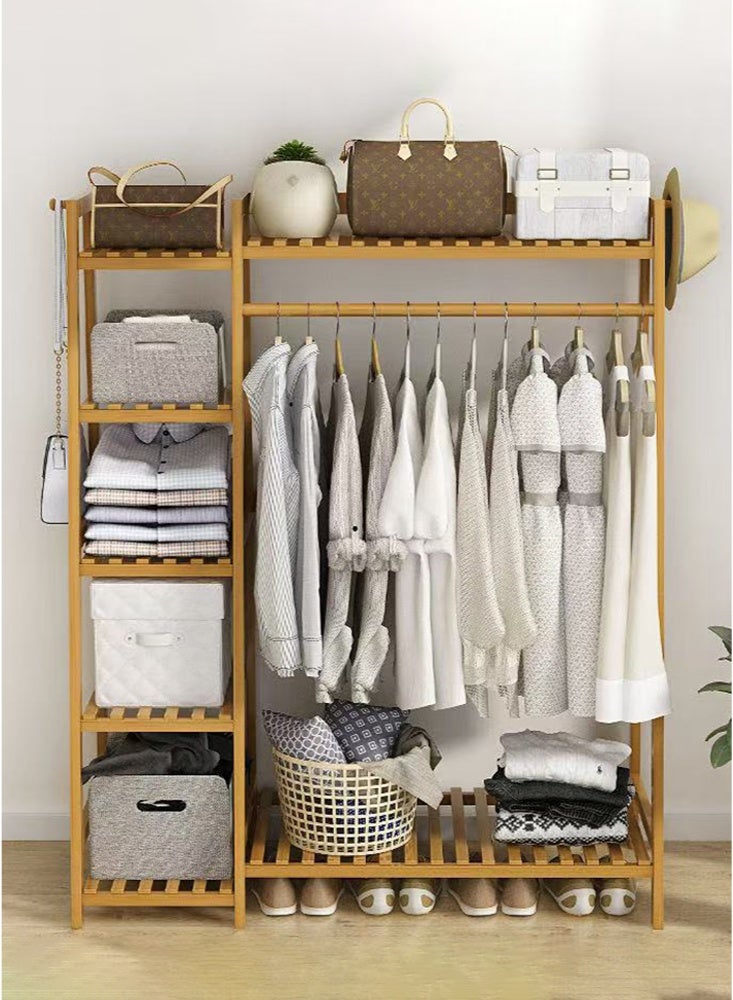 كوزينيست رف ملابس من الخيزران 7 طوابق رف تخزين رف تعليق المعاطف والملابس، منظم خزانة ملابس محمول مع رف علوي، أرفف تخزين الأحذية لغرفة النوم - Image 4