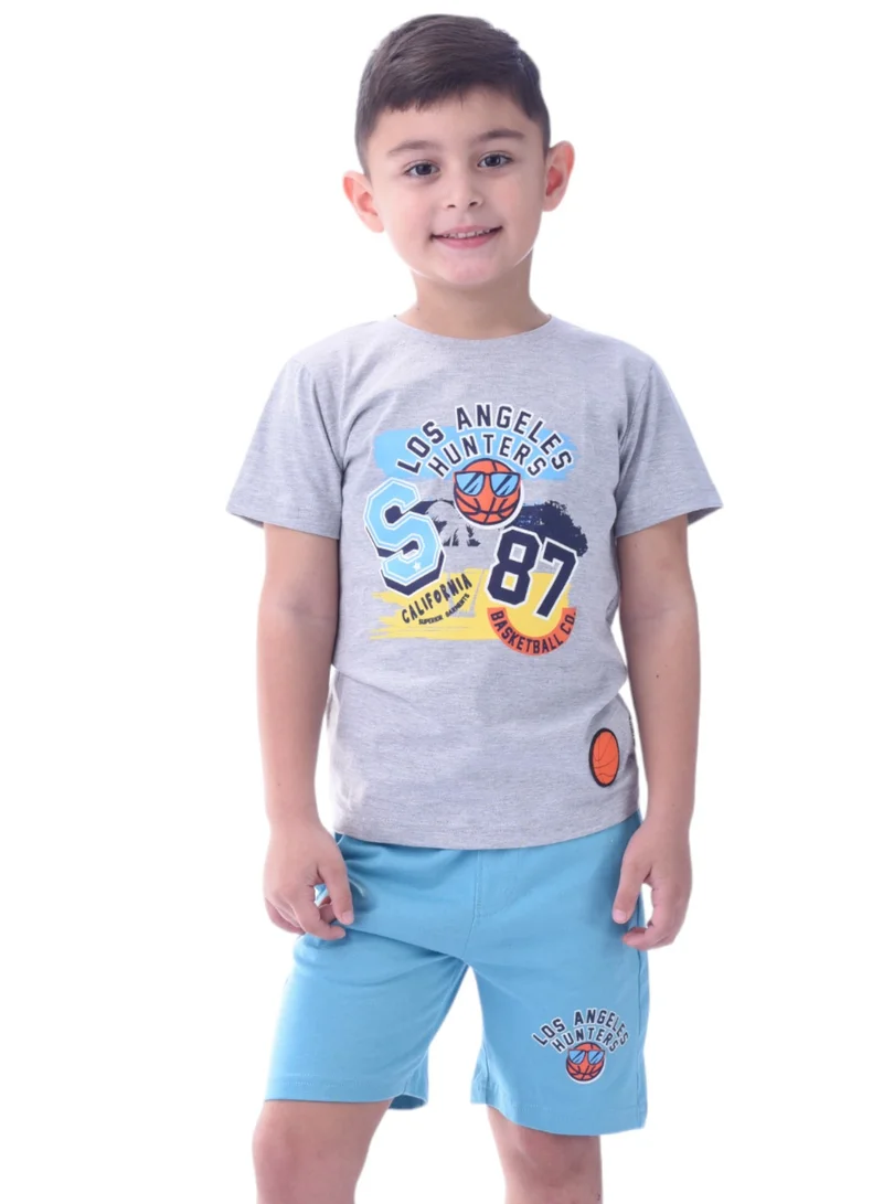 victor and jane Kids Boys Sets Comfortable 2-Piece T-Shirt & Shorts Set (2-8 Years)- Grey & Blue