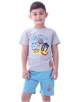 Kids Boys Sets Comfortable 2-Piece T-Shirt & Shorts Set (2-8 Years)- Grey & Blue