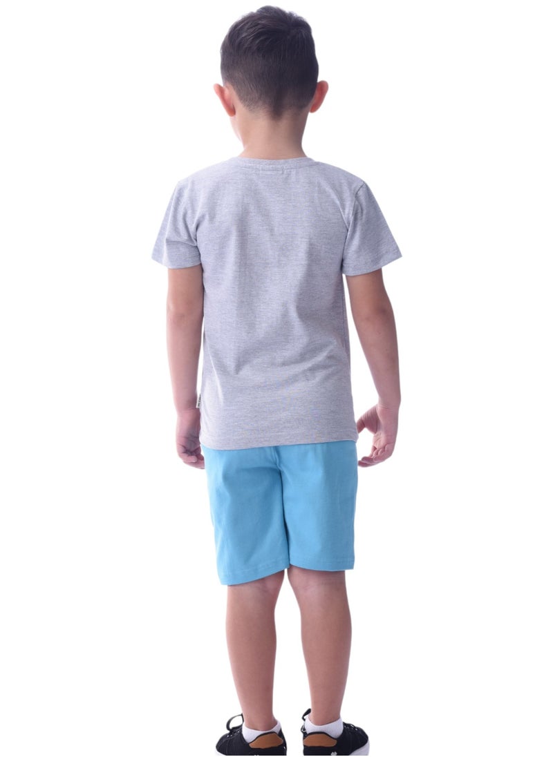 victor and jane - Kids Boys Sets Comfortable 2-Piece T-Shirt & Shorts Set (2-8 Years)- Grey & Blue - Image 1