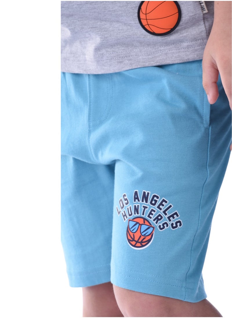 victor and jane - Kids Boys Sets Comfortable 2-Piece T-Shirt & Shorts Set (2-8 Years)- Grey & Blue - Image 1