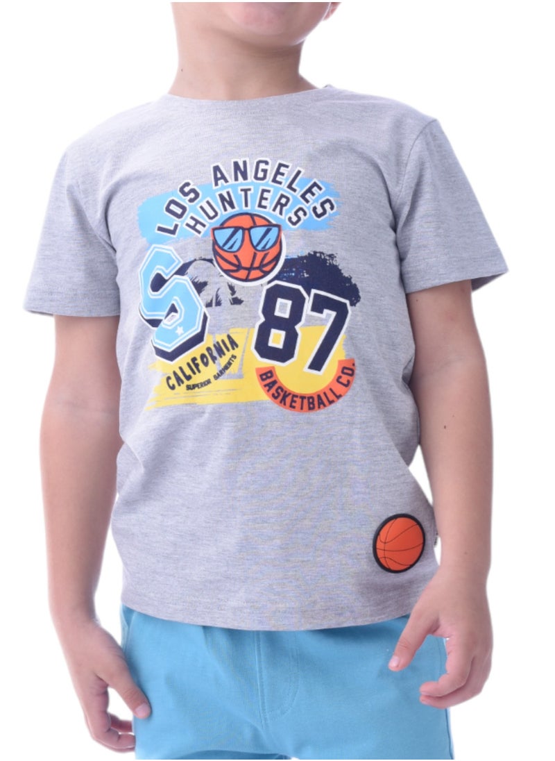 victor and jane - Kids Boys Sets Comfortable 2-Piece T-Shirt & Shorts Set (2-8 Years)- Grey & Blue - Image 1