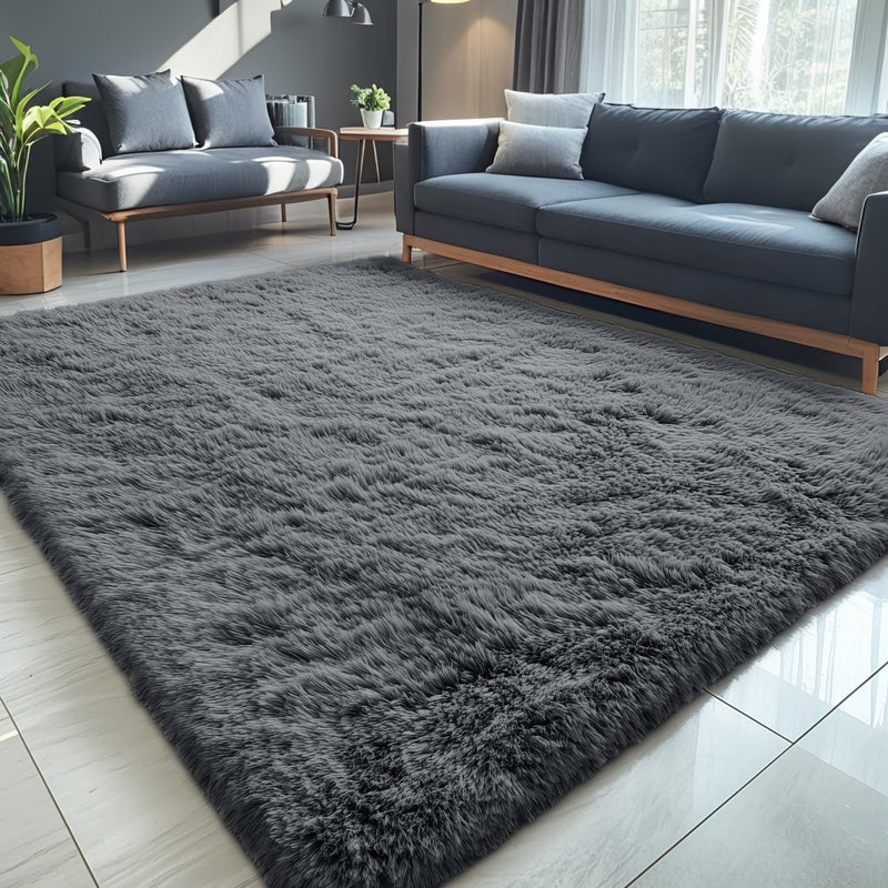 OLANLY 5x8 Machine Washable Large Area Rugs for Living Room, Bedroom, Soft Fluffy Shaggy Bedside Rug, Indoor Floor Carpet for Kids Girls and Boys, Dorms, Nursery, Home Decor Aesthetic, Grey - Image 1