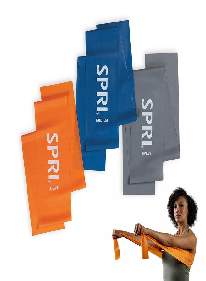 SPRI Flat Bands 3-Pack - Resistance Band Kit Set with 3 Levels of Resistance - Exercise Bands for Strength Training, Flexibility, & Body Workout - Versatile Fitness Tool - Light, Medium, and Heavy - Image 1