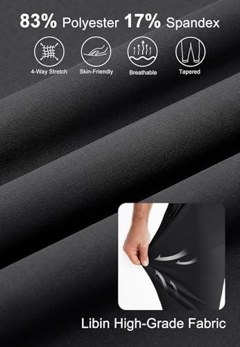 Libin Men's Golf Pants Joggers Lightweight Quick Dry 3 Pockets Slim Fit Soft Stretchy Tapered Leg Work Dress Pants Athletic, Black S - Image 4
