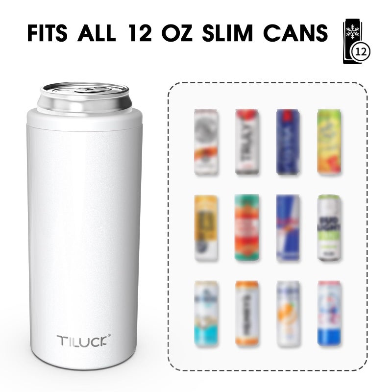 TILUCK Skinny Can Cooler for Slim Beer & Hard Seltzer, Stainless Steel, Doucle-Walled Stainless Steel Insulated Slim Cans, Standard 12 oz (Glitter White) - Image 3