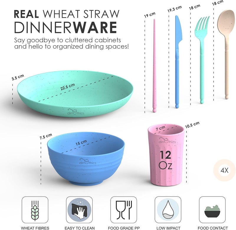 DINETHICS WheatStraw Dinnerware Sets for 4 - Alternate To Plastic Dishes - Dishwasher Safe Microwave Plates - Unbreakable Dinnerware Set - Wheat Straw Dishes - Lightweight Camping Plates & RV Dishes - Image 2
