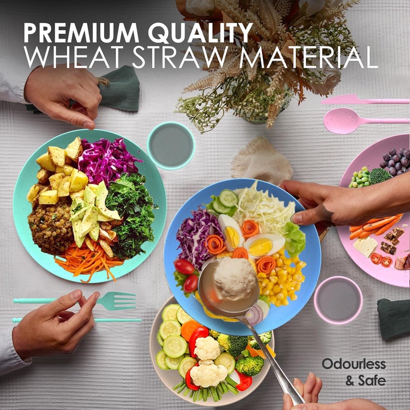 DINETHICS WheatStraw Dinnerware Sets for 4 - Alternate To Plastic Dishes - Dishwasher Safe Microwave Plates - Unbreakable Dinnerware Set - Wheat Straw Dishes - Lightweight Camping Plates & RV Dishes - Image 4