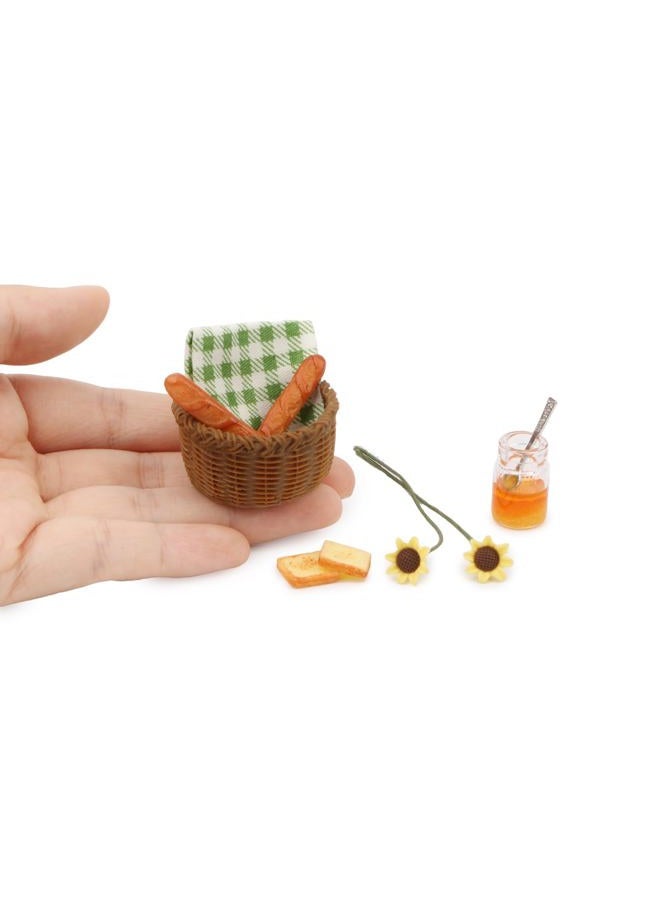 Cutemini Miniature Food Dollhouse Accessories Decor 1:12 Scale Bread Honey Basket Picnic Cloth Flowers 9PCS Garden Decoration Mini Room Display Props Model (Green Picnic Cloth) - Image 1