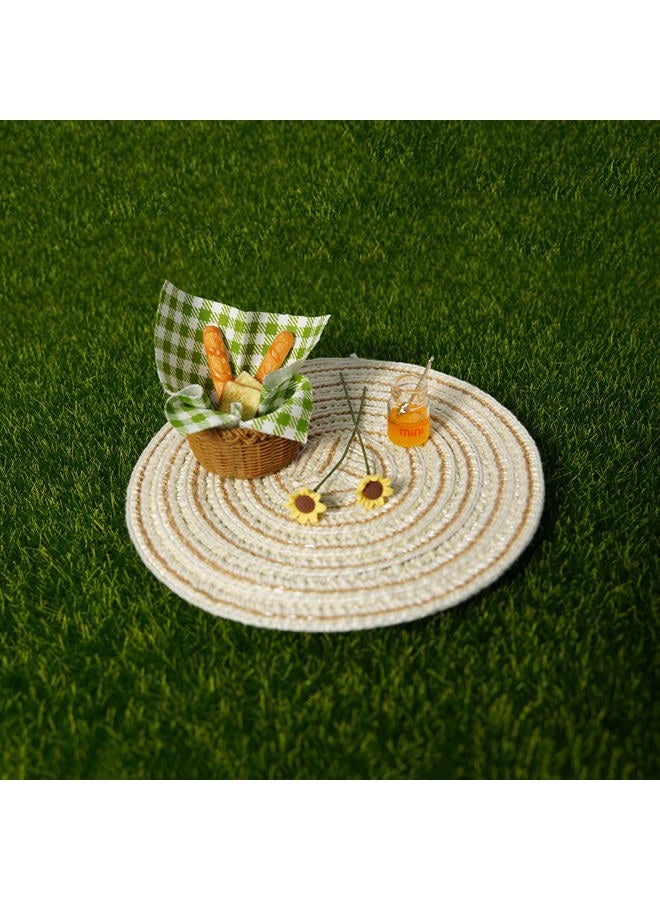 Cutemini Miniature Food Dollhouse Accessories Decor 1:12 Scale Bread Honey Basket Picnic Cloth Flowers 9PCS Garden Decoration Mini Room Display Props Model (Green Picnic Cloth) - Image 2