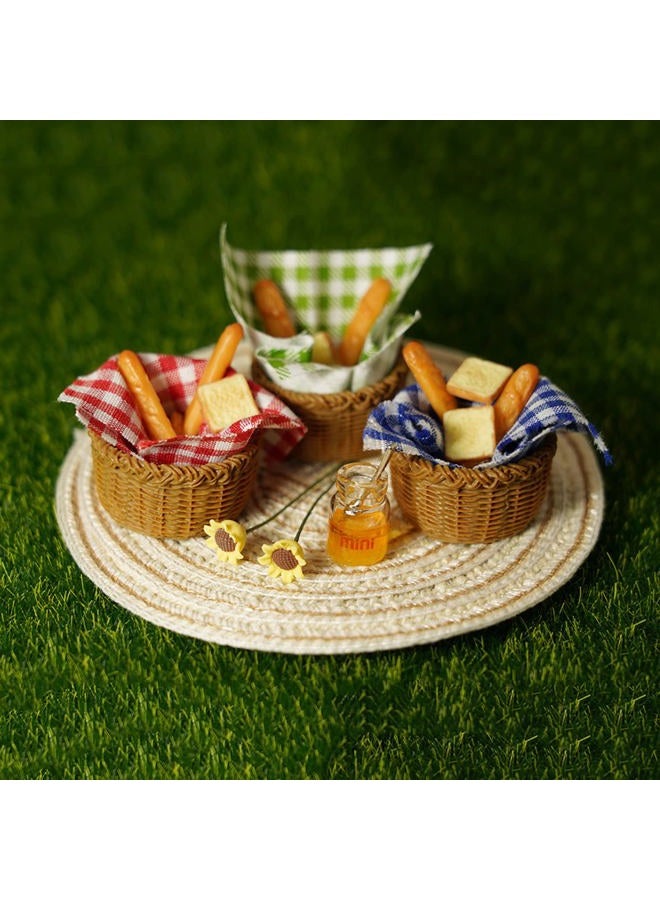 Cutemini Miniature Food Dollhouse Accessories Decor 1:12 Scale Bread Honey Basket Picnic Cloth Flowers 9PCS Garden Decoration Mini Room Display Props Model (Green Picnic Cloth) - Image 4