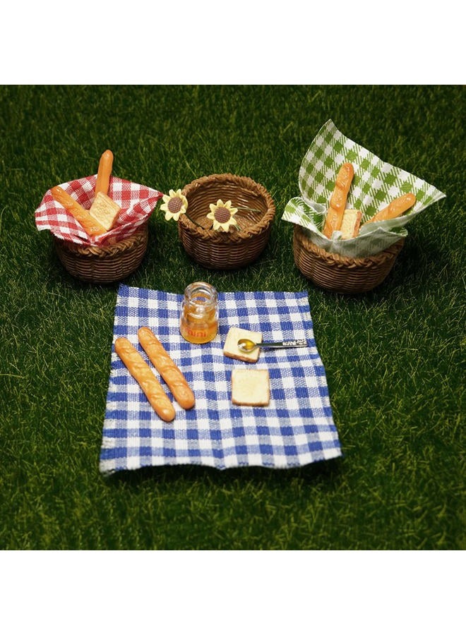 Cutemini Miniature Food Dollhouse Accessories Decor 1:12 Scale Bread Honey Basket Picnic Cloth Flowers 9PCS Garden Decoration Mini Room Display Props Model (Green Picnic Cloth) - Image 5
