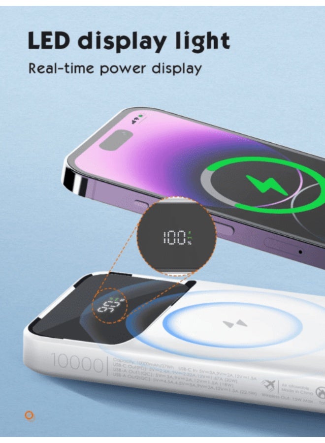 LDNIO PQ12 10000mAh Magnetic Wireless Power Bank with 15W Wireless Charging, 22.5W Fast Charging Portable Battery Pack, USB-C PD and QC 3.0 External Battery Charger, LED Display, Portable Charger for iPhone, Android Phones, AirPods and USB Devices - Image 5