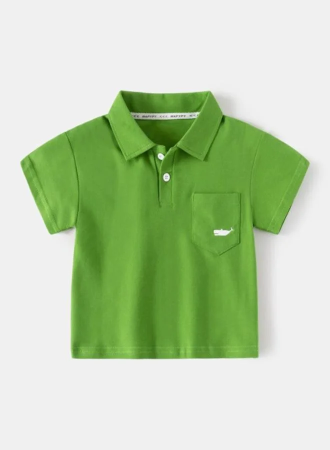 يونيكي Green Polo Collar Short Sleeve Applique Tshirt & Shorts