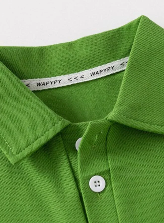 YUNIQEE Green Polo Collar Short Sleeve Applique Tshirt & Shorts