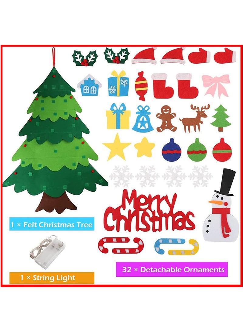 TAPIT Felt Christmas Tree with LED String Lights, Christmas Decoration Tree with 32 Magic Sticker Ornaments, Children's Handcraft DIY Assembly Kit, Christmas Gifts for Kids - Image 4