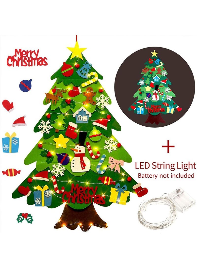 TAPIT Felt Christmas Tree with LED String Lights, Christmas Decoration Tree with 32 Magic Sticker Ornaments, Children's Handcraft DIY Assembly Kit, Christmas Gifts for Kids - Image 1