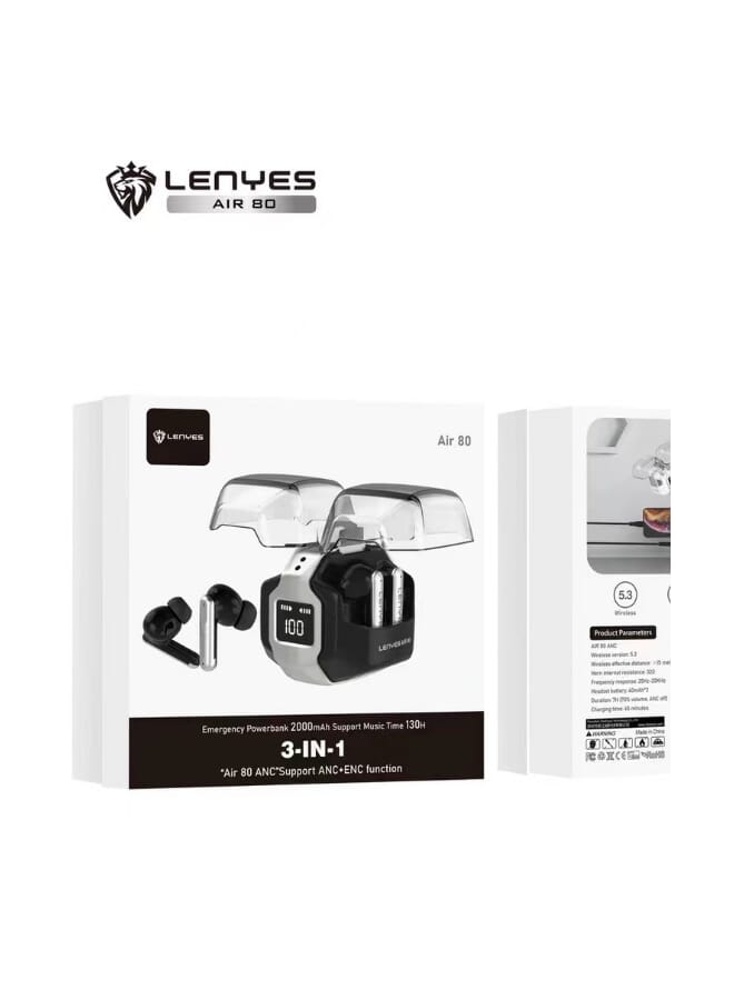 Lenyes Air 80 130 Hours ANC Headphones, Black - Image 2