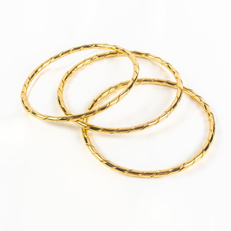 Set of 3 Golden Stainless Steel Bangale Bracelet Size 65 - Image 2