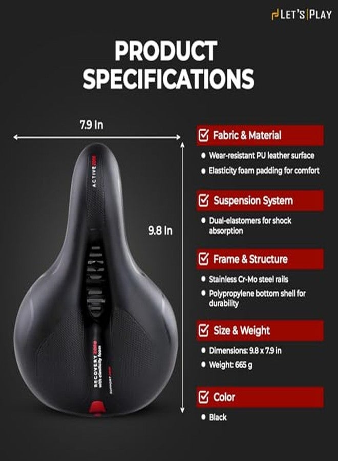 LET'S PLAY® 9.8" Big Cycle Seat with Shock Absorbers, Waterproof Foam Cushion Saddle for All Bicycles, Comfortable Seat for Boys, Girls & Adults - Image 5