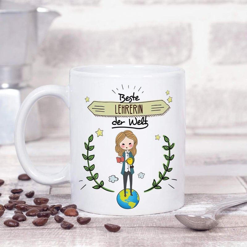 MUGFFINS Mug in German Teacher MugMug Gift Beautiful and funny coffee mug Worlds Best Teacher Ceramic 350 ml - Image 2