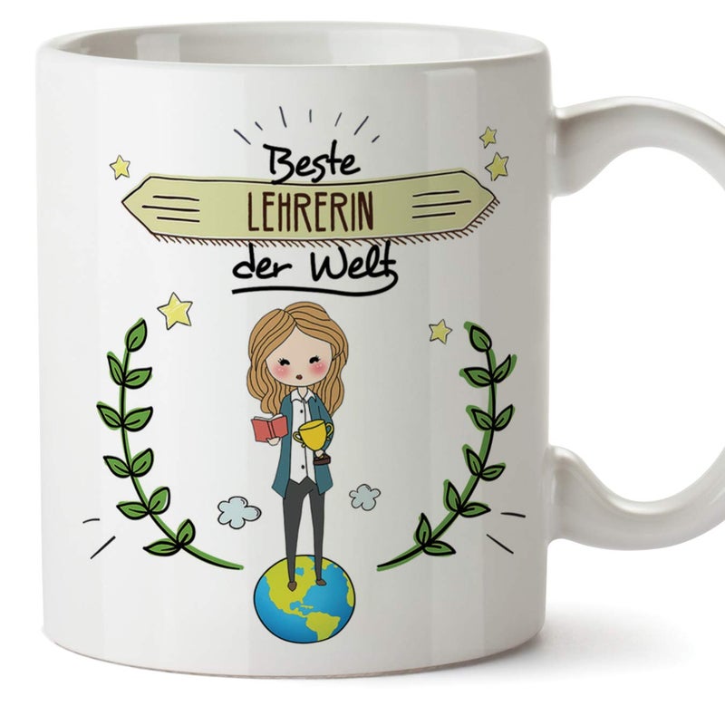 MUGFFINS Mug in German Teacher MugMug Gift Beautiful and funny coffee mug Worlds Best Teacher Ceramic 350 ml - Image 1