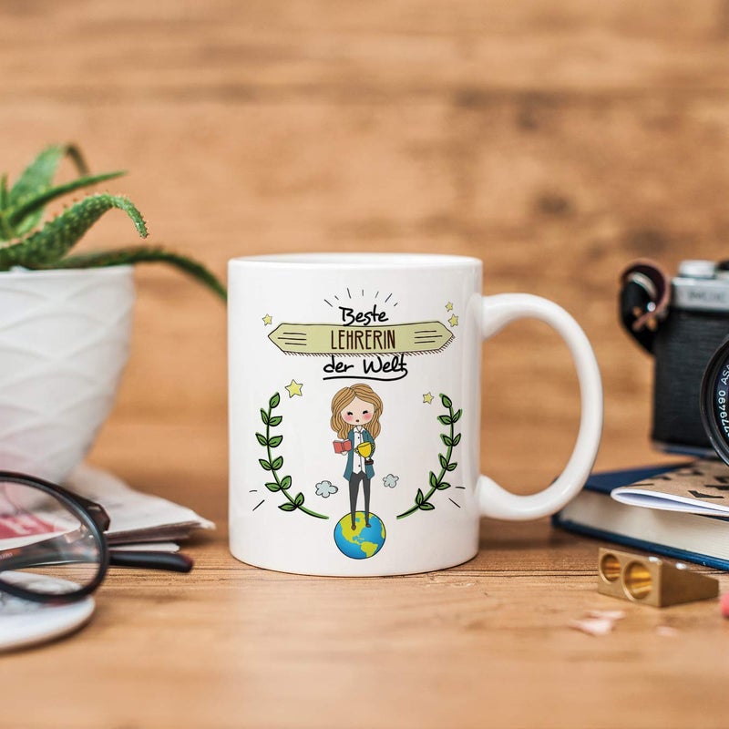 MUGFFINS Mug in German Teacher MugMug Gift Beautiful and funny coffee mug Worlds Best Teacher Ceramic 350 ml - Image 3