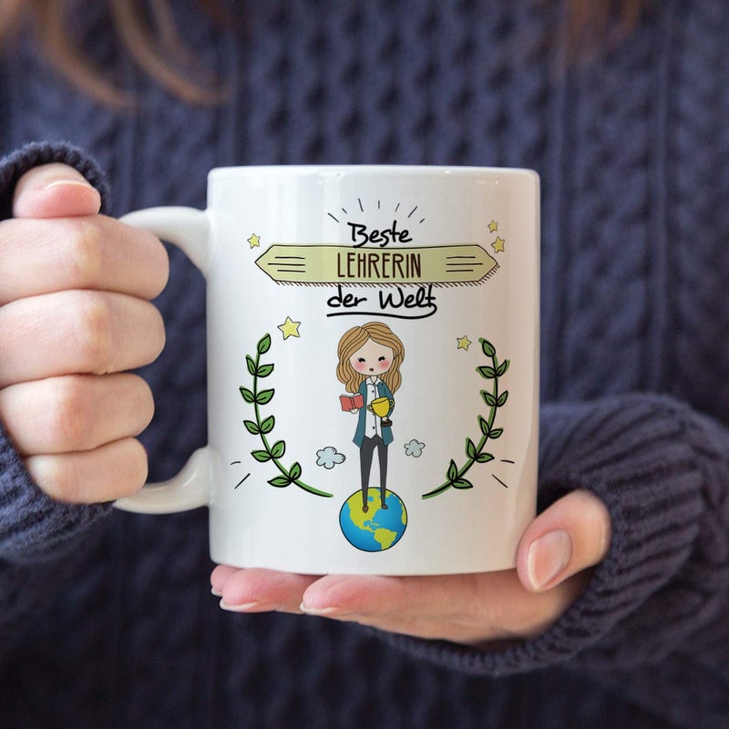 MUGFFINS Mug in German Teacher MugMug Gift Beautiful and funny coffee mug Worlds Best Teacher Ceramic 350 ml - Image 5