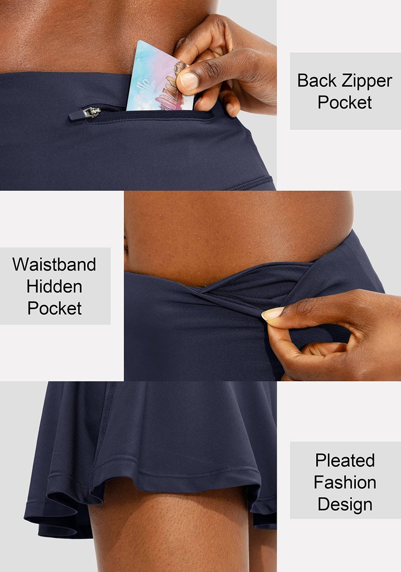 SANTINY Pleated Tennis Skirt for Women with 4 Pockets Women's High Waisted Athletic Golf Skorts Skirts for Running Casual (Navy_S) - Image 4