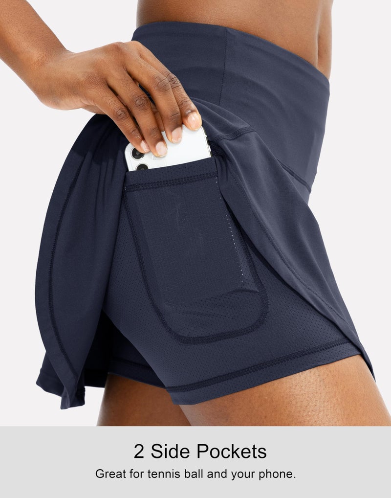 SANTINY Pleated Tennis Skirt for Women with 4 Pockets Women's High Waisted Athletic Golf Skorts Skirts for Running Casual (Navy_S) - Image 3