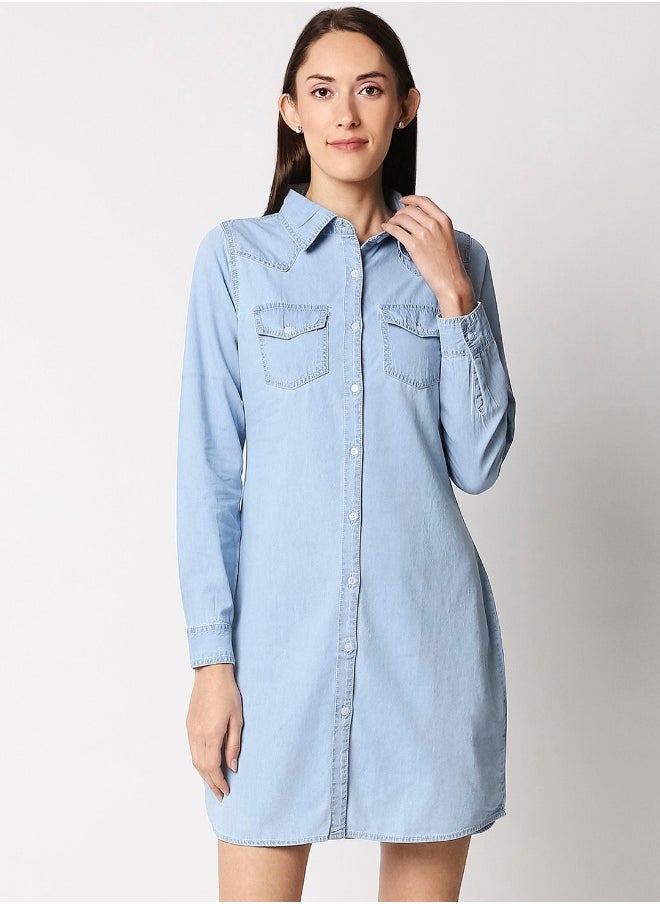 Women Blue Solid Shirt Dress - pzsku/Z546E04DB973C62292465Z/45/_/1719838271/edf684d9-297a-45d8-a319-cc642cb7b416