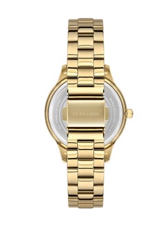 U.S. Polo Assn. U.S. Polo Assn. Fundamental 36mm Ladies' White Dial Watch with Gold Stainless Steel Band and Abstract Design Bezel - USPA2044-03, Boldly Stylish Sophistication  - Image 3
