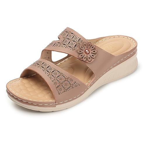 XE Looks Women's Peach Doctor Slippers | Elegant Lesar Cut-Out Floral Design with Cushioned Wedge Sole | Ultimate Comfortable and Durable Doctor Slipper For Girls & Women - Image 1