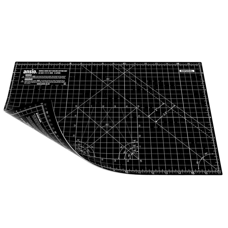 ANSIO Craft Cutting Mat Self Healing A3 Double Sided 5 Layers  Quilting Sewing Scrapbook Fabric  Papercraft  ImperialMetric 17 Inch x 11 Inch  42cm x 27cm  BlackBlack