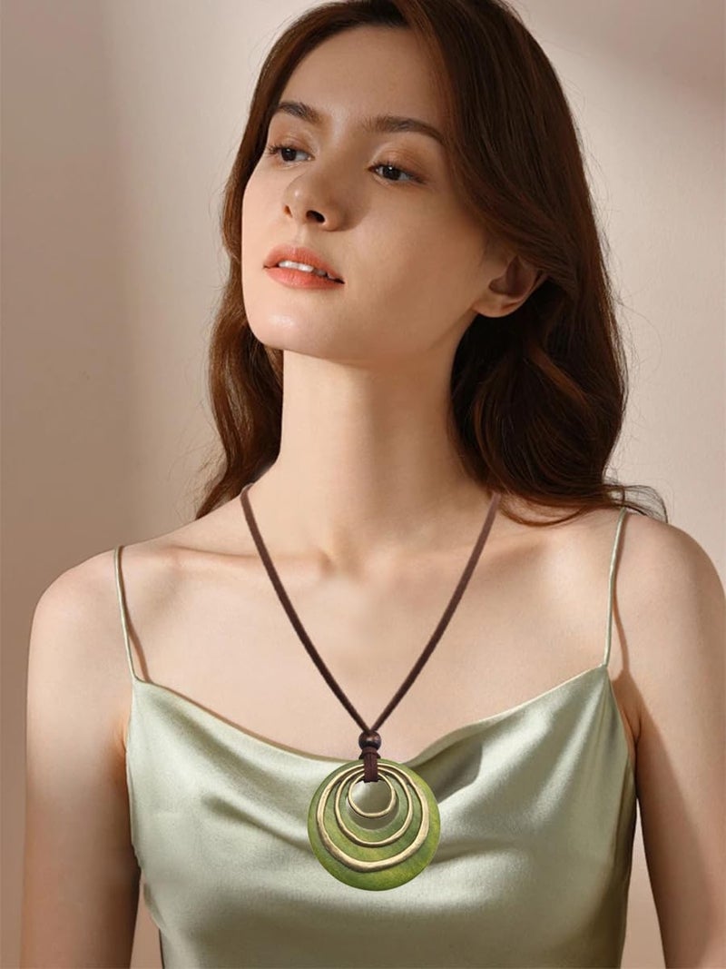 Bjesinmo Bohemian Necklace for Women Wooden Necklaces Large Pendant Necklace Sweater Necklaces for Women Trendy Vintage Jewelry Gifts - Image 2