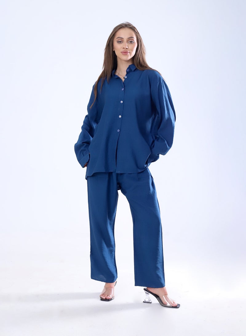 BEBO Women's Solid Long Sleeve Pants Set Free Size Fits Approximately 60-85kg_Petroleum - Image 1