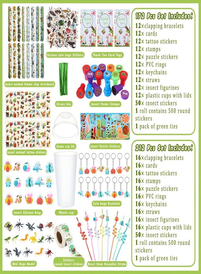 Poen 172 Pcs Insects Party Favors Bugs Birthday Party Favors Include Cup Straw Stamp Clap Bracelet Keychain Ring Puzzle Sticker Animal Miniature Card for Classroom Rewards Gifts Goody Bag Stuffer - Image 2