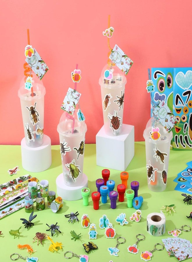 Poen 172 Pcs Insects Party Favors Bugs Birthday Party Favors Include Cup Straw Stamp Clap Bracelet Keychain Ring Puzzle Sticker Animal Miniature Card for Classroom Rewards Gifts Goody Bag Stuffer - Image 4