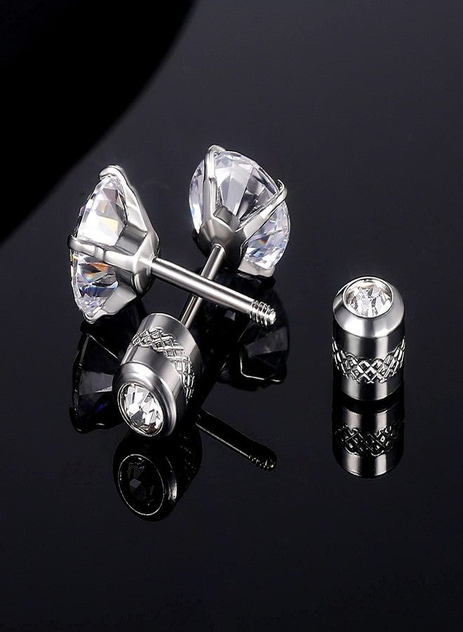 VOLUKA Cubic Zirconia Stainless Steel Screw Earrings - Titanium Screw Back Earrings 20G Pure Titanium Earpost - Hypoallergenic for Women Men Trendy Cartilage Stud Earrings, Titanium, Cubic Zirconia - Image 3