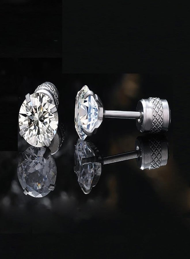 VOLUKA Cubic Zirconia Stainless Steel Screw Earrings - Titanium Screw Back Earrings 20G Pure Titanium Earpost - Hypoallergenic for Women Men Trendy Cartilage Stud Earrings, Titanium, Cubic Zirconia - Image 2