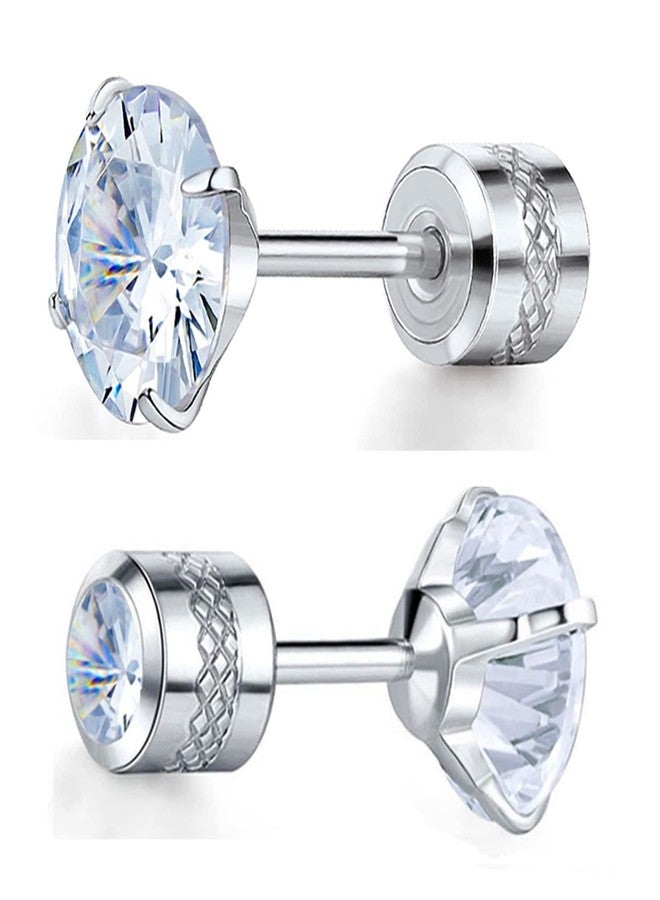 VOLUKA Cubic Zirconia Stainless Steel Screw Earrings - Titanium Screw Back Earrings 20G Pure Titanium Earpost - Hypoallergenic for Women Men Trendy Cartilage Stud Earrings, Titanium, Cubic Zirconia - Image 1
