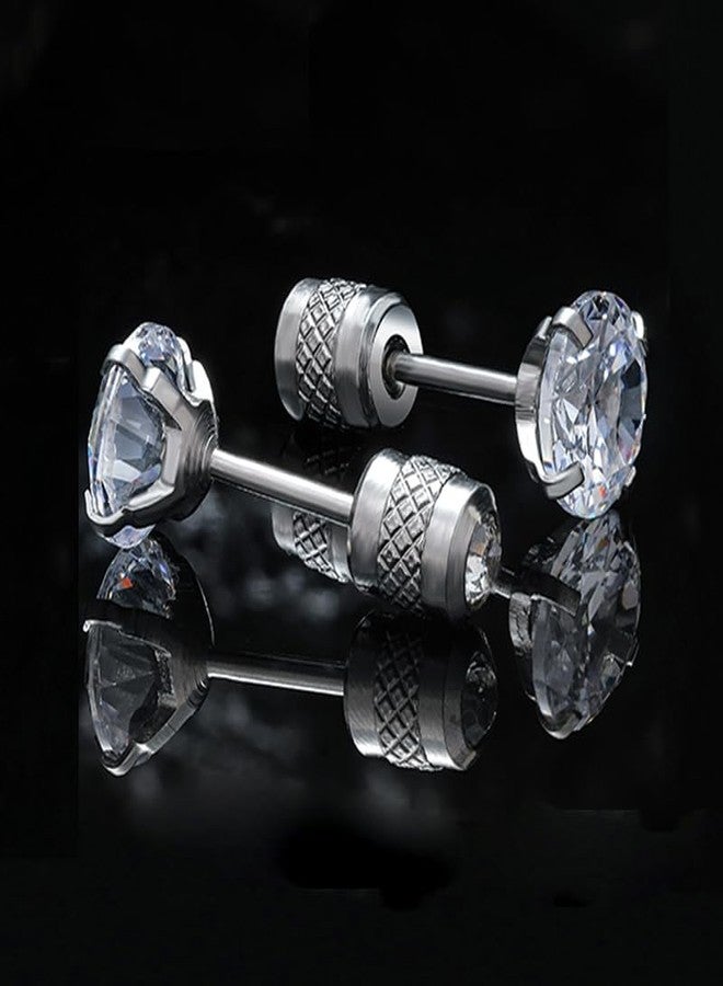 VOLUKA Cubic Zirconia Stainless Steel Screw Earrings - Titanium Screw Back Earrings 20G Pure Titanium Earpost - Hypoallergenic for Women Men Trendy Cartilage Stud Earrings, Titanium, Cubic Zirconia - Image 4