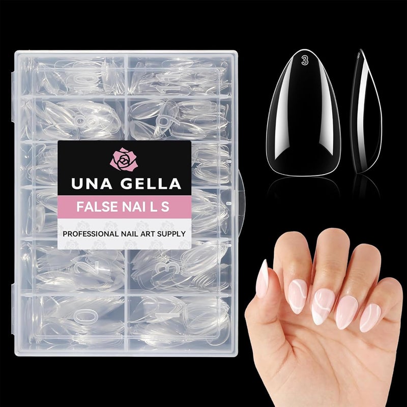 UNA GELLA 504 Pcs Short Almond Gel Fake Nails Preformed in 12 Sizes Clear Acrylic Soft Gel for Nail Extension at Home or Salon. - Image 1