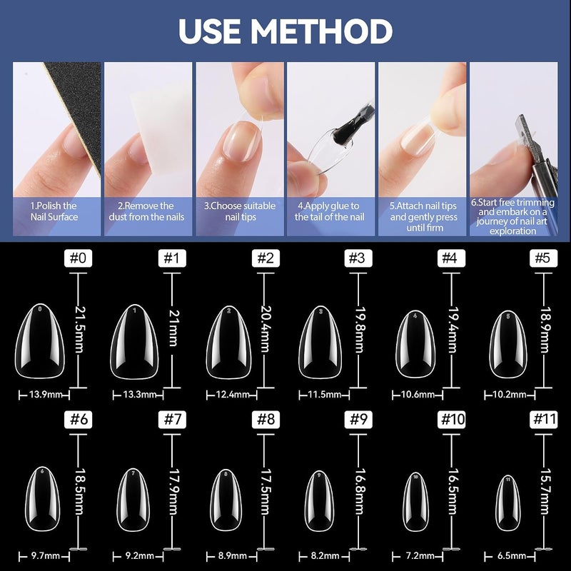 UNA GELLA 504 Pcs Short Almond Gel Fake Nails Preformed in 12 Sizes Clear Acrylic Soft Gel for Nail Extension at Home or Salon. - Image 5
