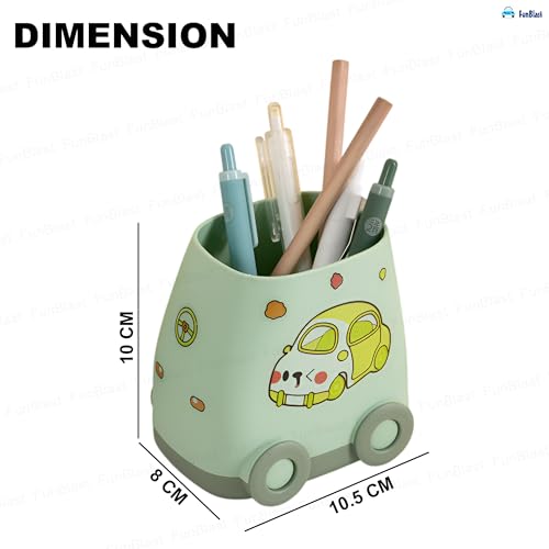 FunBlast Pen Stand for Study Table, Car Stationary Organizer with Kawaii Stickers, Pen Stand for Kids & Girls, Desk Organizer, Birthday Return Gifts for Kids (Sea Green) - Image 3